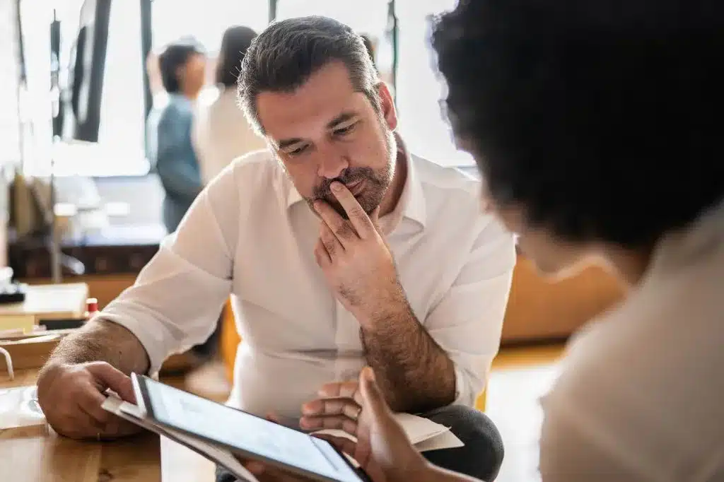 business advisors reviewing work