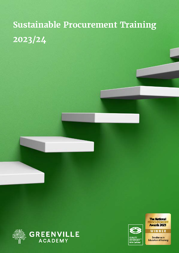 brochure cover with stairs on green background